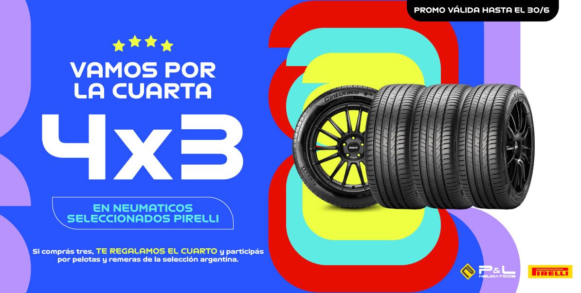 Promo 4X3 en neumáticos seleccionados Pirelli - Aprovechá hoy mimo