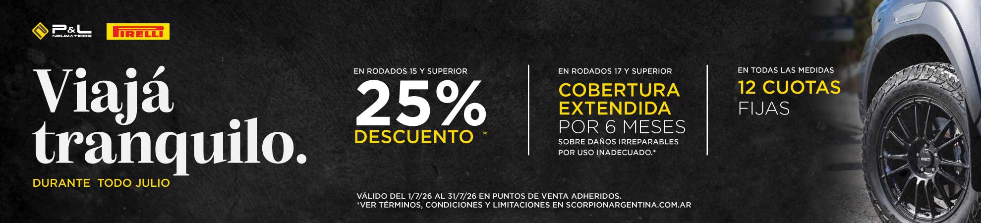 Promo Julio Pirelli: viajá tranquilo con beneficios en neumáticos